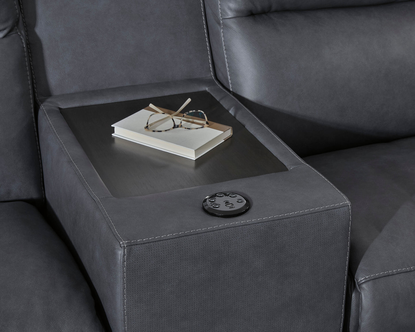 ModZ Blue Leather 3-Piece Power Reclining Sectional