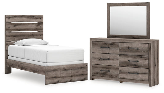 Graystorm Twin Panel Bed with Mirrored Dresser