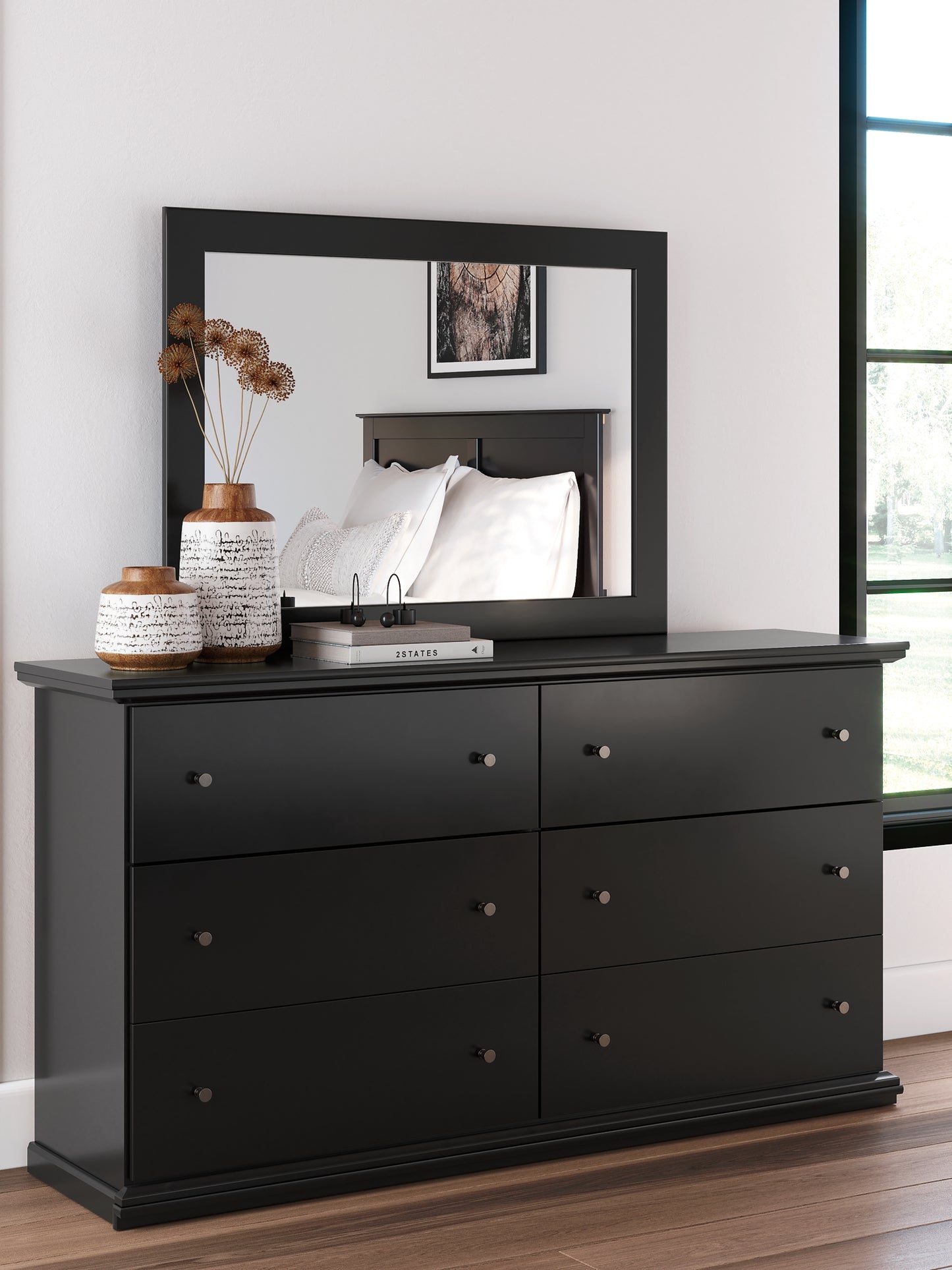 Maribel Queen Panel Bed with Mirrored Dresser