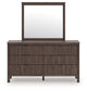 Pamytta Queen Upholstered Panel Platform Bed, Dresser and Mirror