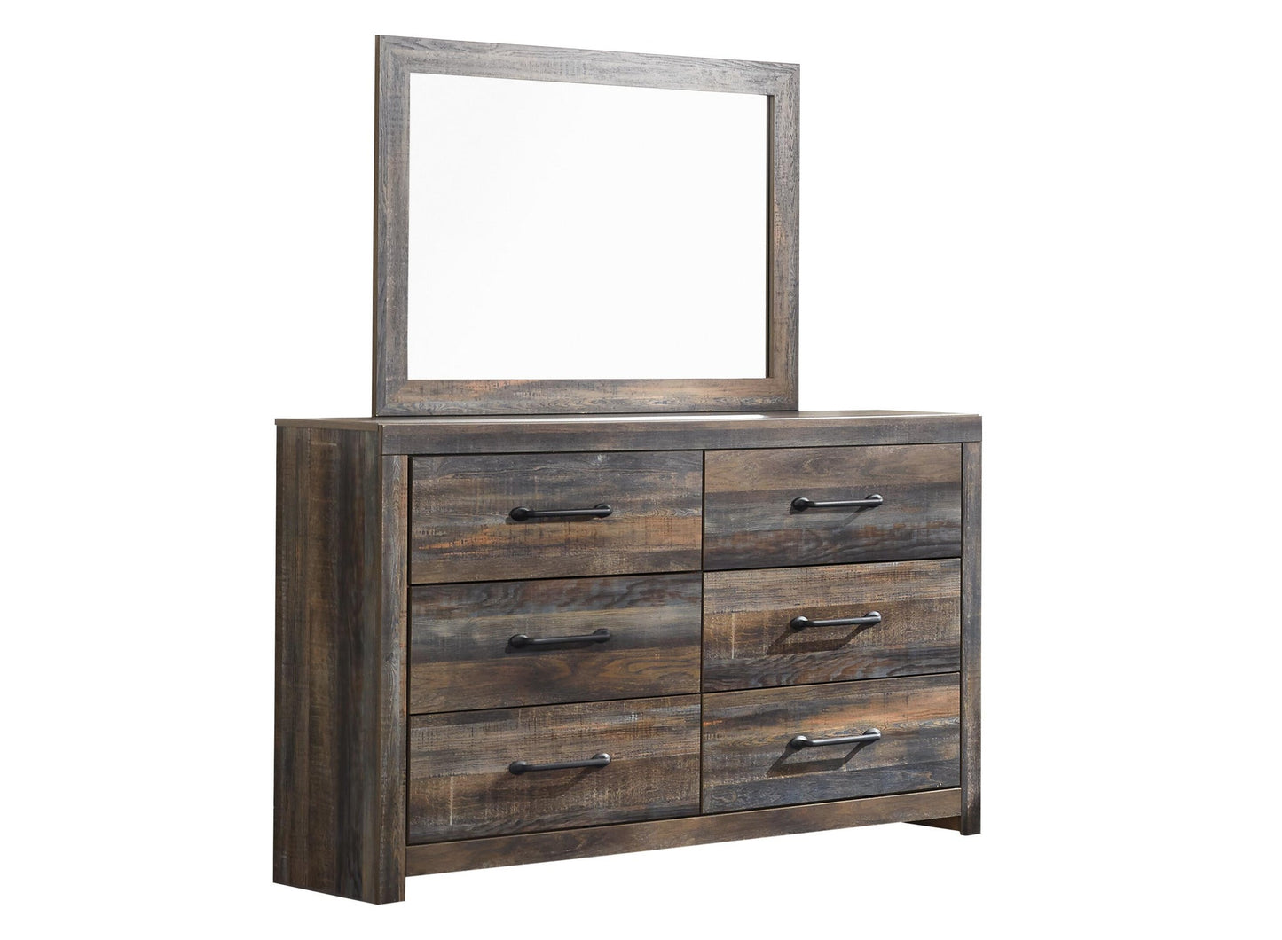 Drystan King Panel Headboard Bed with Mirrored Dresser, Chest and Nightstand