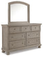 Lettner Queen Sleigh Bed with 2 Storage Drawers with Mirrored Dresser