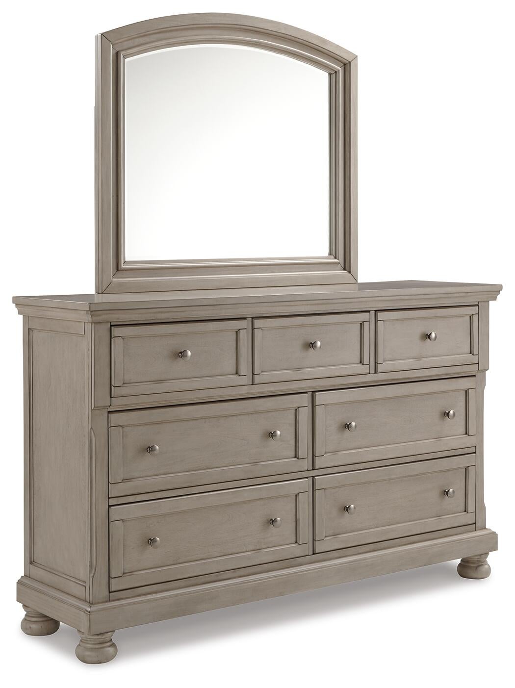 Lettner California King Sleigh Bed with Mirrored Dresser
