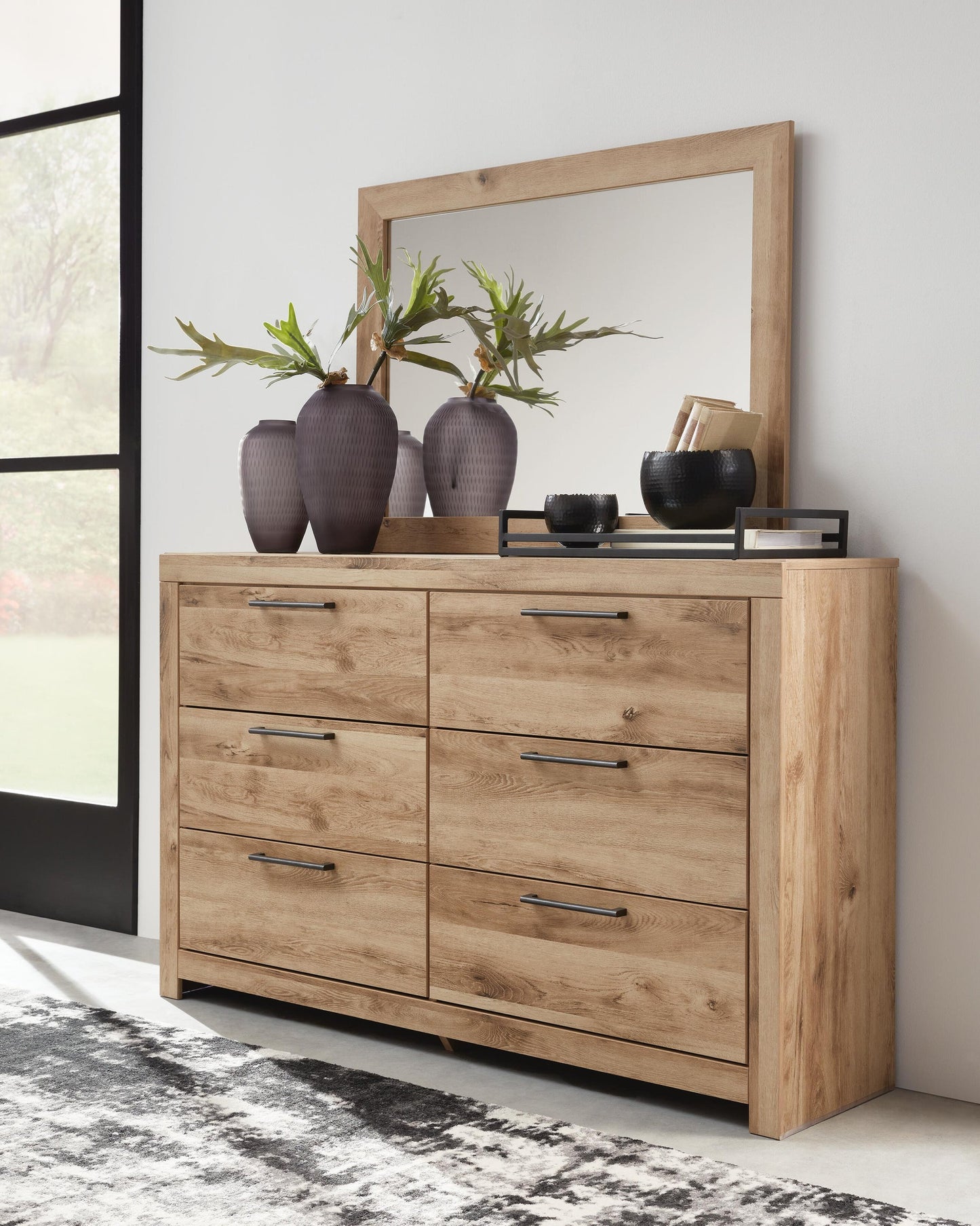 Hyanna Queen Panel Bed with 2 Side Storage, Dresser and Mirror