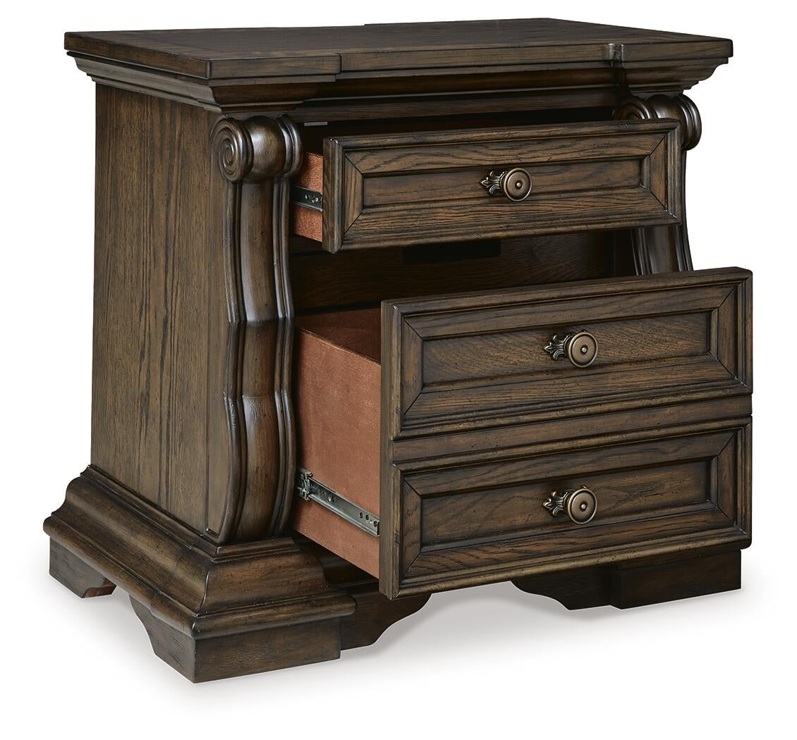 Maylee California King Upholstered Bed, Dresser, Mirror, Chest and Nightstand