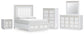 Chalanna Queen Upholstered Storage Bed, Dresser, Mirror, Chest and Nightstand