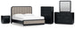 Rowanbeck California King Upholstered Panel Bed, Dresser, Mirror, Chest and Nightstand