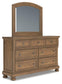 Vandenmore California King Storage Sleigh Bed with Mirrored Dresser