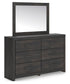 Delmorta Twin Panel Bed with Storage, Dresser, Mirror, Chest and Nightstand
