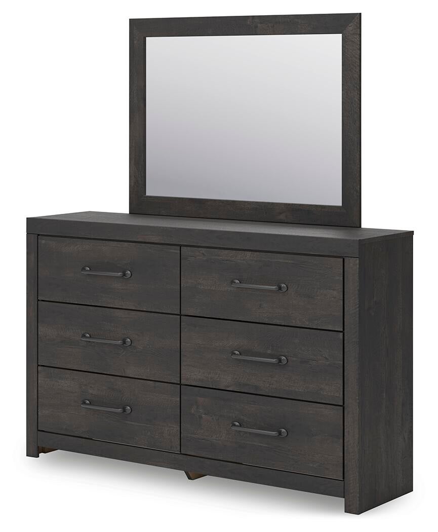 Delmorta Twin Panel Bed with Storage, Dresser, Mirror and Nightstand