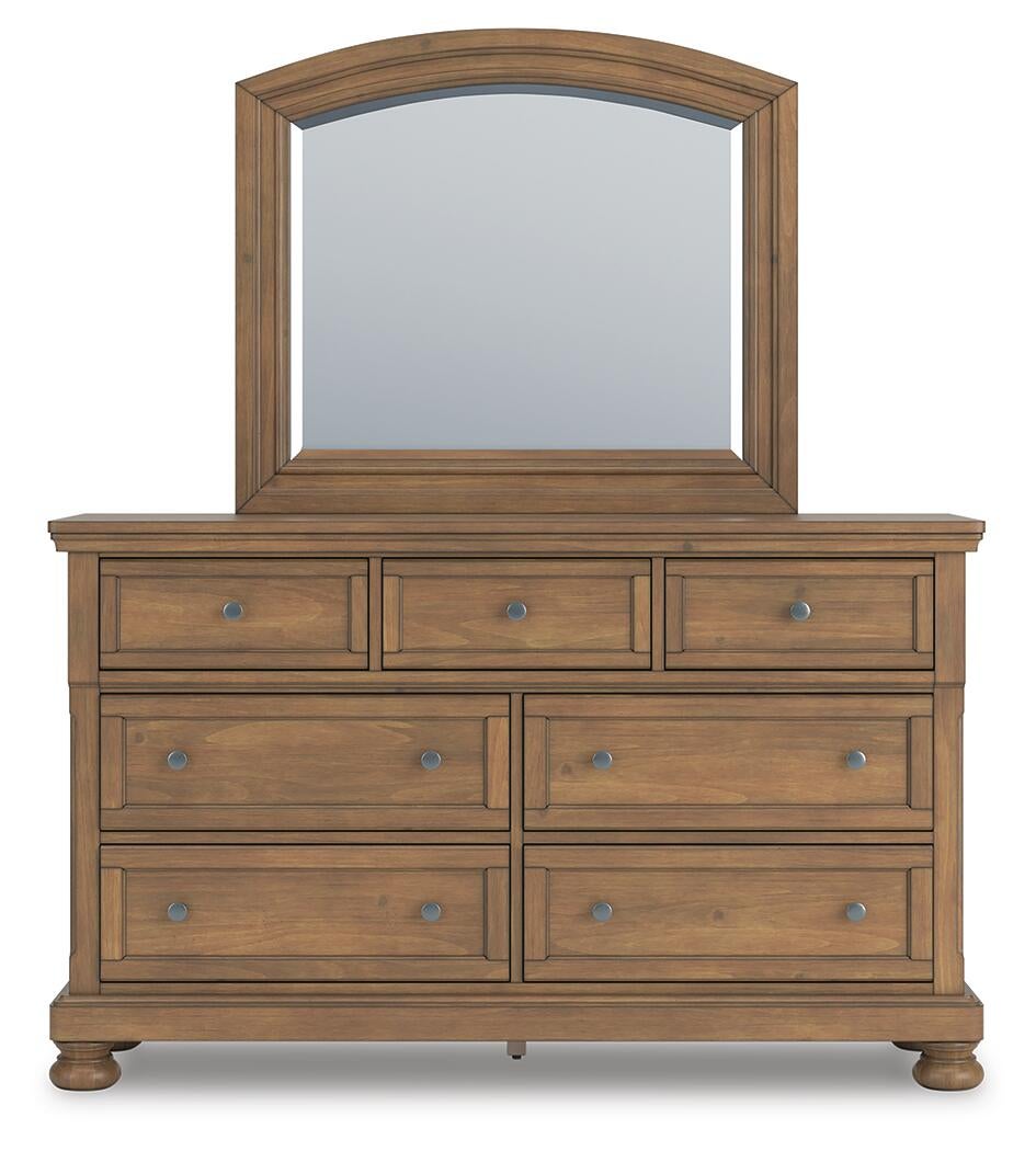 Vandenmore California King Panel Bed with Mirrored Dresser and Nightstand