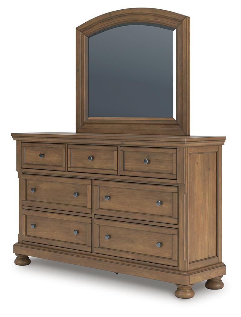 Vandenmore King Panel Bed with Mirrored Dresser, Chest and Nightstand