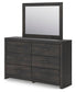 Delmorta Full Panel Bed with Storage, Dresser, Mirror, Chest and Nightstand
