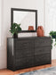 Delmorta Full Panel Storage Bed, Dresser, Mirror, Chest and Nightstand