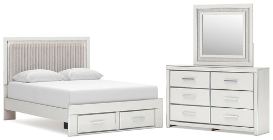 Zuraleus Queen Upholstered Panel Platform Storage Bed, Dresser and Mirror