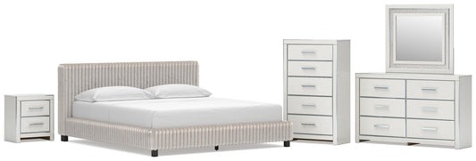Zuraleus California King Upholstered Bed, Dresser, Mirror, Chest and Nightstand