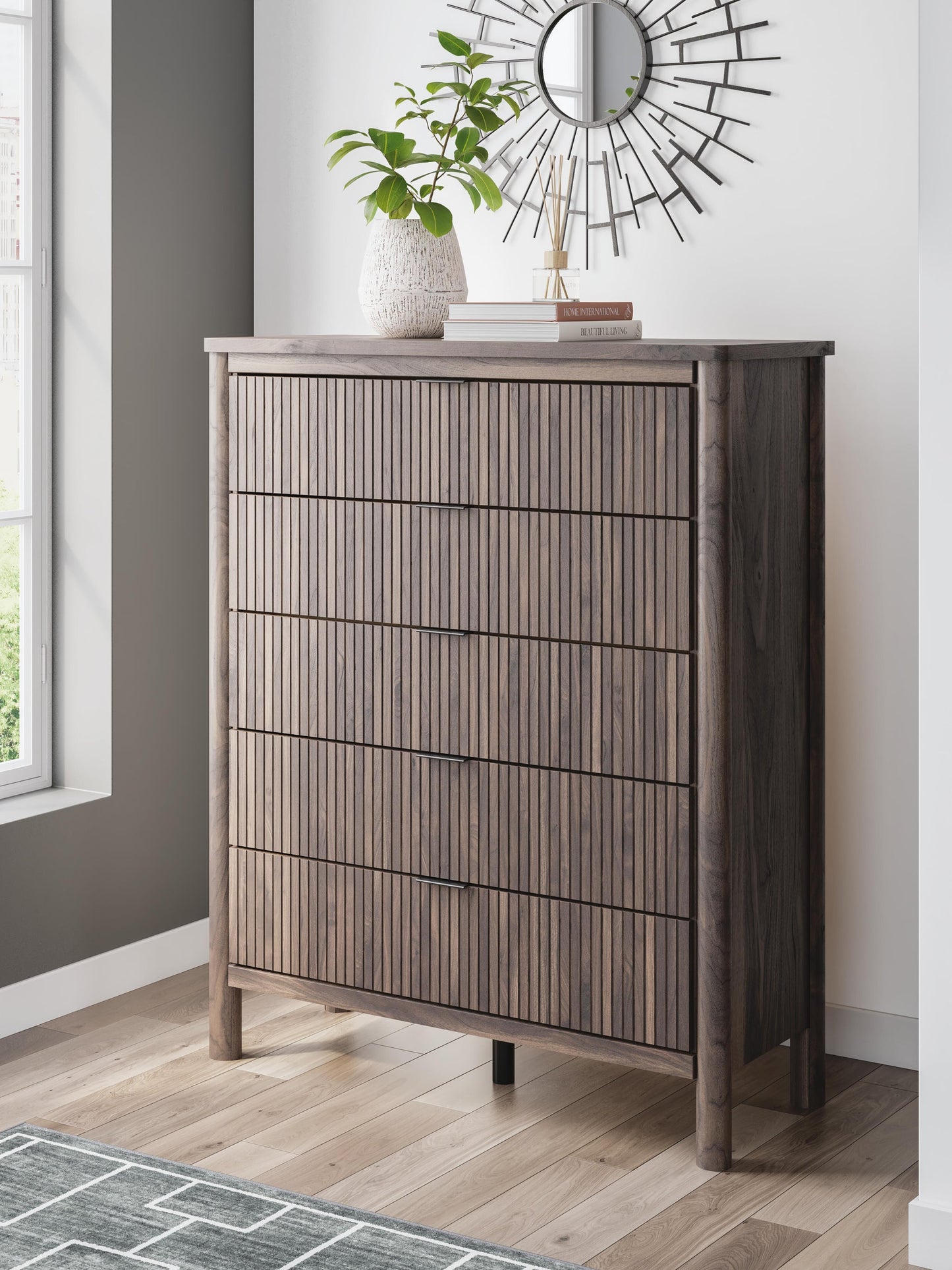Cadmori Queen Panel Platform Bed, Dresser, Mirror, Chest and Nightstand