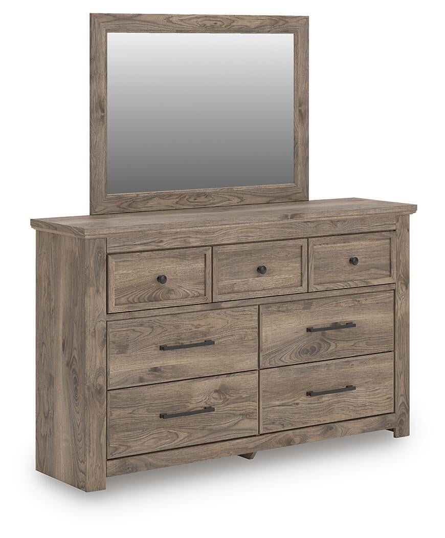 Keithland Queen Poster Bed with Mirrored Dresser