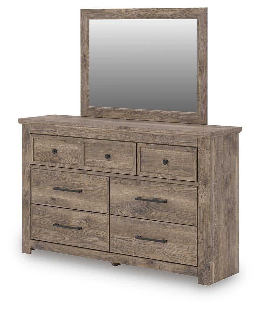 Rusticott King Panel Bed with Mirrored Dresser