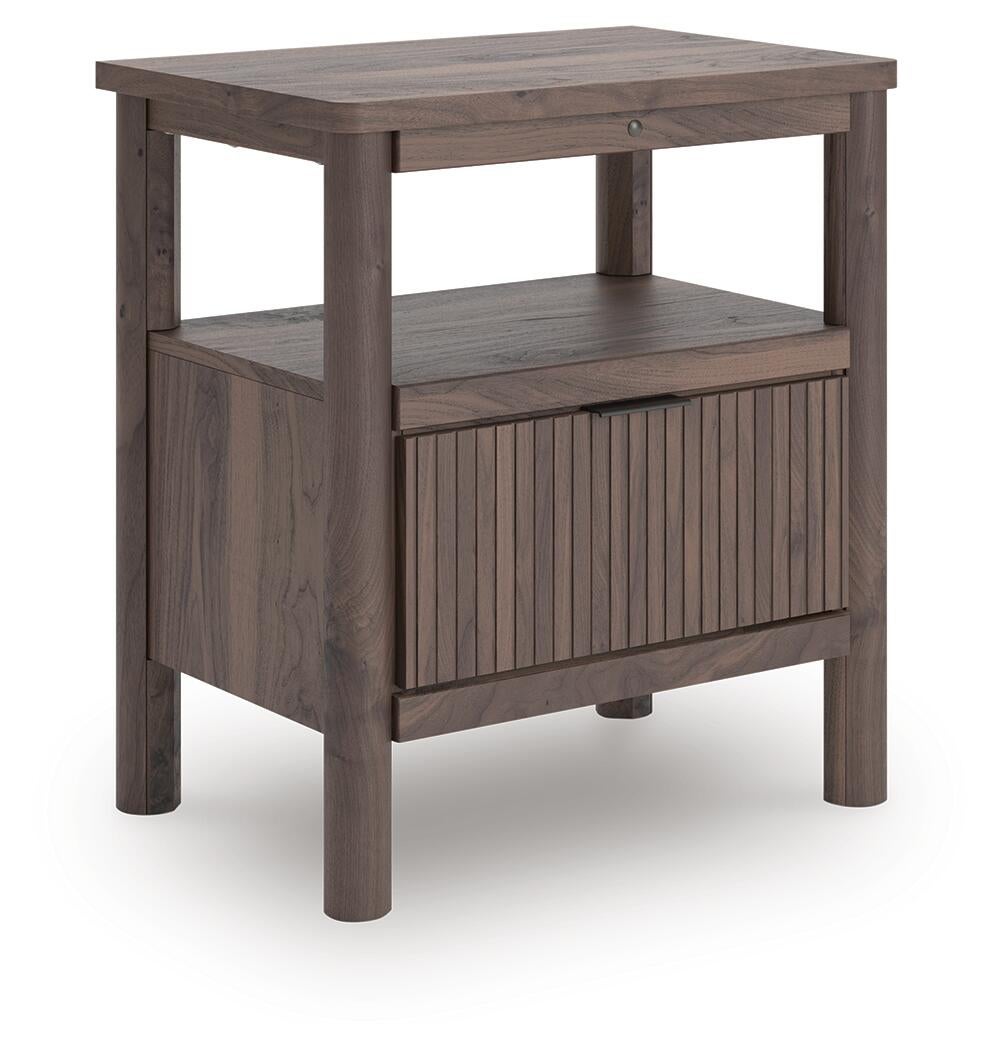 Cadmori Queen Upholstered Panel Bed, Dresser, Mirror and Nightstand