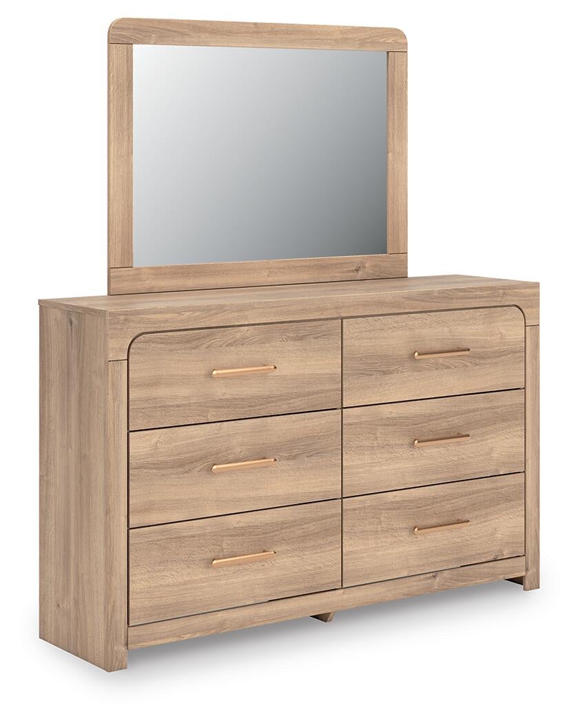 Hollymount Queen Upholstered Panel Bed, Dresser, Mirror and Nightstand