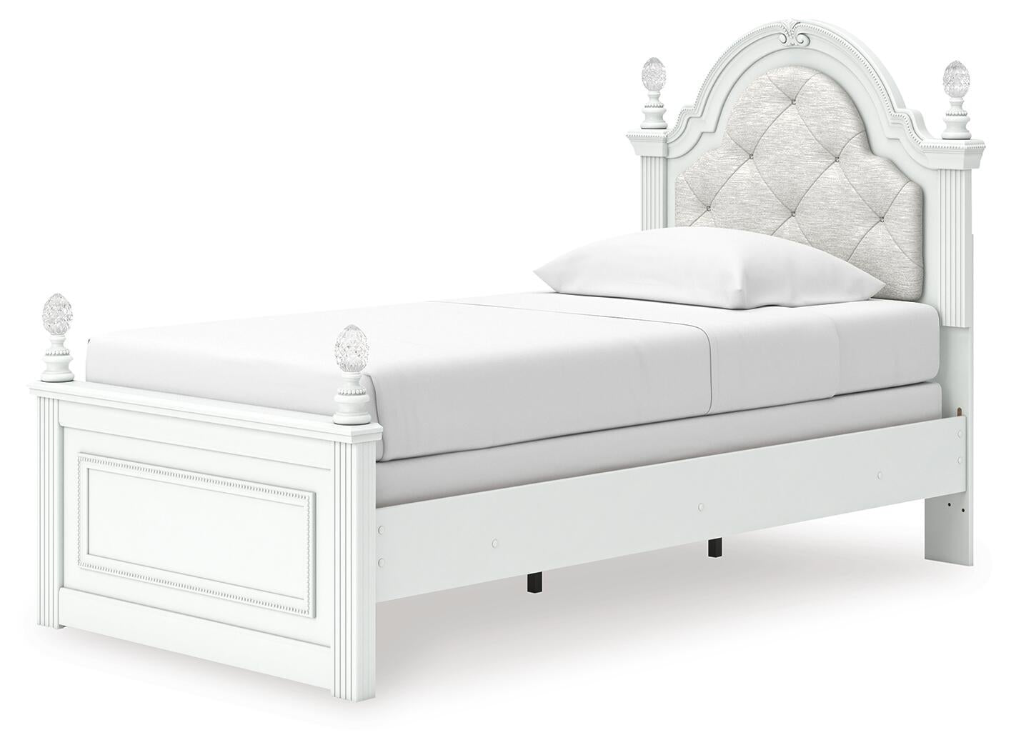 Maylilly Twin Upholstered Panel Bed, Dresser, Mirror and Nightstand