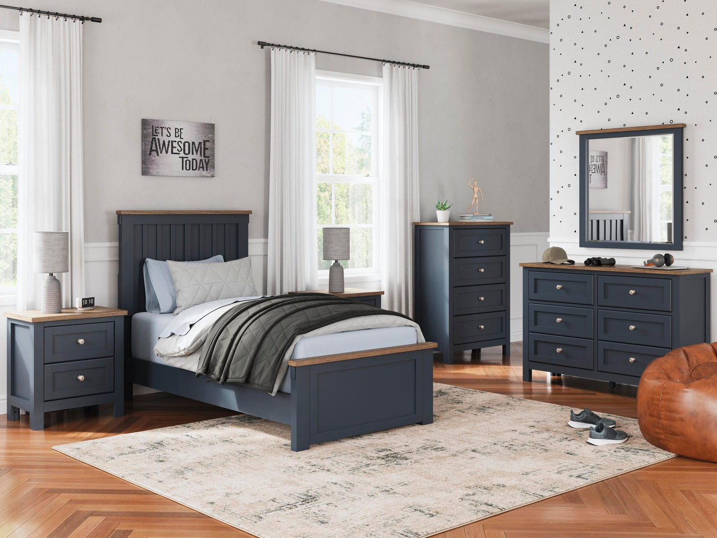 Landocken Twin Panel Bed, Dresser, Mirror and Nightstand