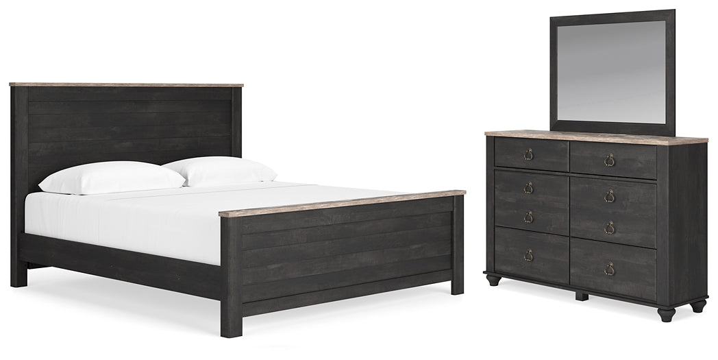 Nanforth King Panel Bed with Mirrored Dresser